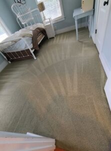 Freshly cleaned bedroom carpet with visible cleaning lines by American Pure Clean, LLC in Charleston, SC