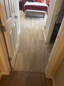 A freshly cleaned bedroom carpet with visible cleaning lines by Healthy Living Carpet & Tile Cleaning in Peoria, AZ.