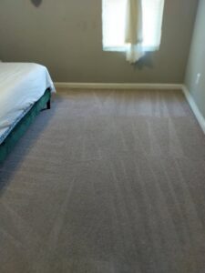 A freshly cleaned bedroom carpet with visible vacuum lines by Wilmington Carpet Cleaning NC in Wilmington, NC.