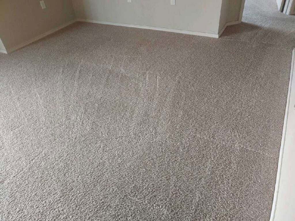 A room with freshly cleaned beige wall-to-wall carpet, showing vacuum lines, by Clean Sweep Services in Summerville, SC.