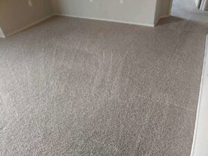 A room with freshly cleaned beige wall-to-wall carpet, showing vacuum lines, by Clean Sweep Services in Summerville, SC.