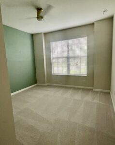 A freshly cleaned carpet in an empty room, showing vacuum lines, by The Best Carpet & Tile Cleaners in Alva, FL.