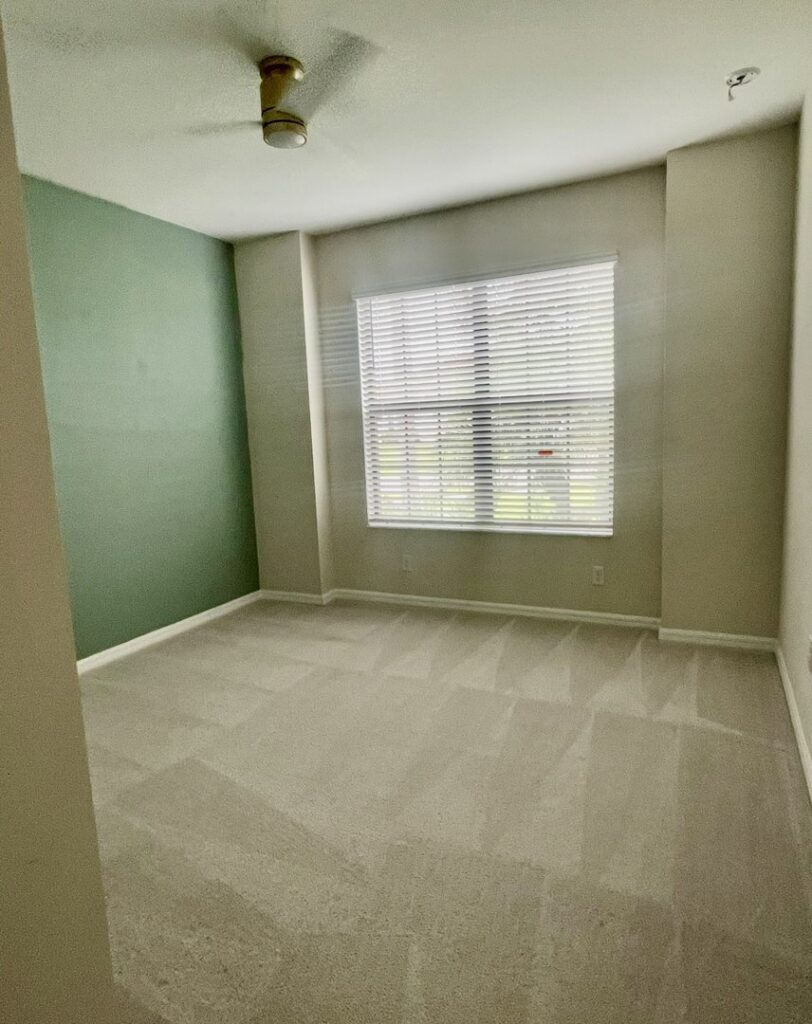 A freshly cleaned carpet in an empty room, showing vacuum lines, by The Best Carpet & Tile Cleaners in Alva, FL.