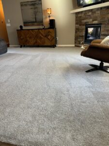 A freshly cleaned carpet in a residential living room by Alpha Clean, a carpet contractor in Fort Wayne, IN.
