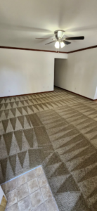 A freshly cleaned carpet in a living room, showing cleaning patterns by Top Notch Cleaning, LLC in Bensalem, PA.
