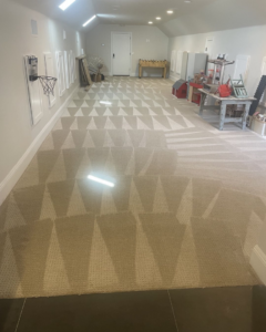 Freshly cleaned carpet showing distinct patterns from the cleaning process by Evolution Carpet Cleaning in Fresno, CA