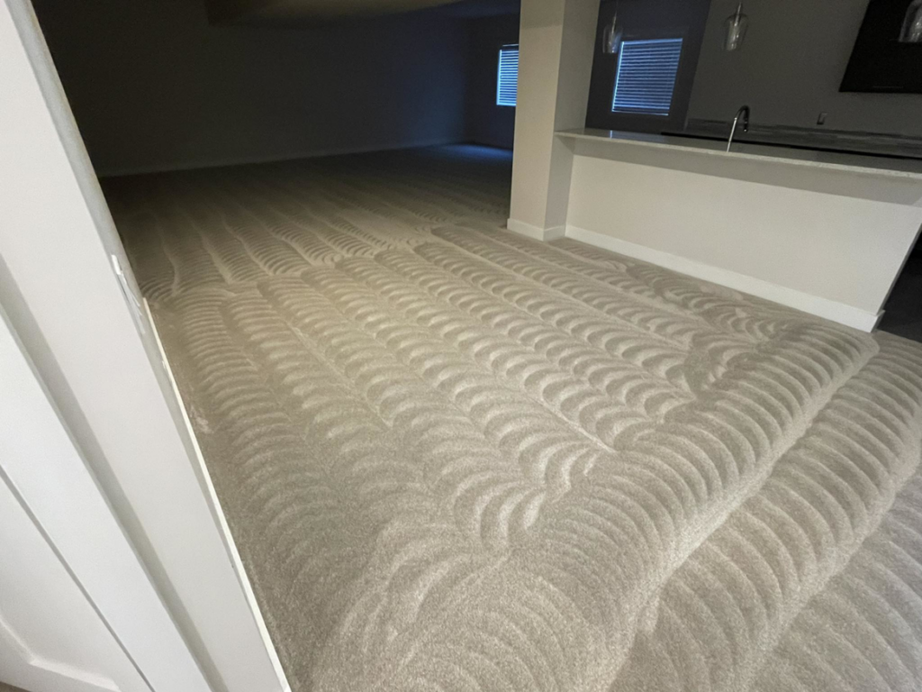 A freshly cleaned carpet with distinct cleaning lines, showcasing work by Pro Care Cleaning in Lincoln, NE.