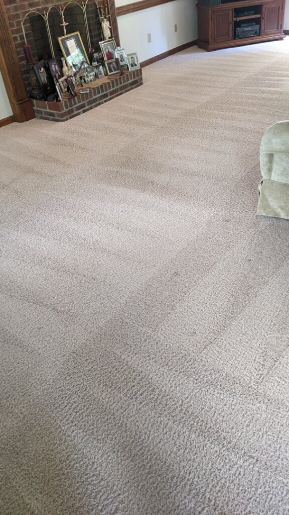 A freshly cleaned carpet showing clean lines after service by Regional Carpet Care in Garner, NC.
