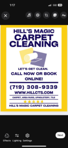 A freshly cleaned carpet in a room, showing distinct cleaning lines, by Hill's Magic Carpet Cleaning in Colorado Springs, CO.