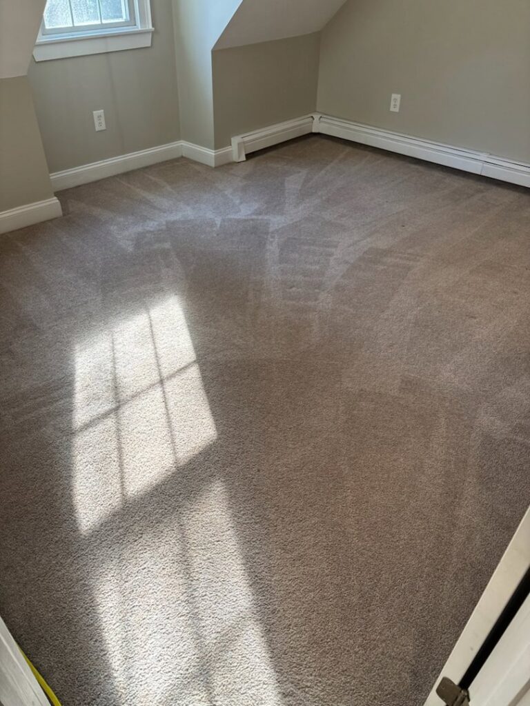A freshly cleaned carpeted room with visible vacuum lines by Ready2go Professional Carpet & Upholstery Cleaning in Boston, MA