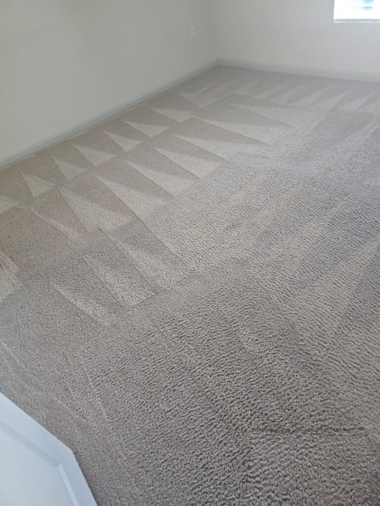 A freshly cleaned carpet with distinct vacuum lines, showcasing professional results from CAPRI Restoration Services INC in Chula Vista, CA.