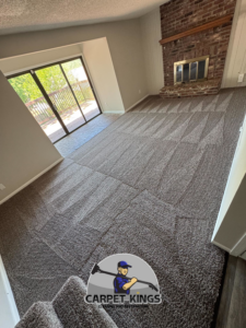 A freshly cleaned carpet showing distinct vacuum lines after service by Carpet Kings Cleaning & Restoration in Olathe, KS.
