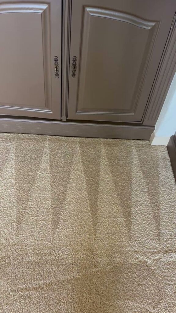 Close-up of a freshly cleaned carpet with distinct vacuum lines by Soap & Steam Carpet Cleaning in Raleigh, NC