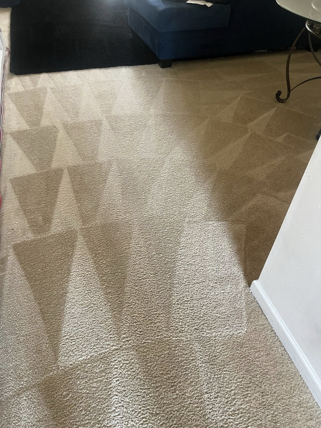 A freshly cleaned light-colored carpet showing distinct cleaning patterns by Capital City Floor Care LLC in Columbus, OH.
