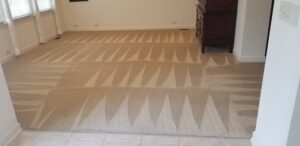 A living room carpet showing fresh cleaning patterns after service by Advanced Floor Cleaning, Inc. in Elgin, IL
