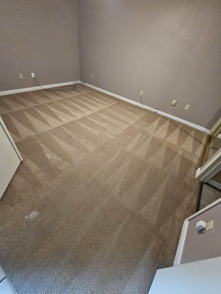 A freshly cleaned room carpet with distinct patterns from California Xtreme Steam in Sacramento, CA