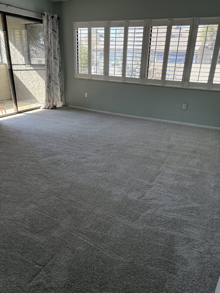 A room with freshly installed gray carpet, showcasing quality work by Empire Today in Orlando, FL