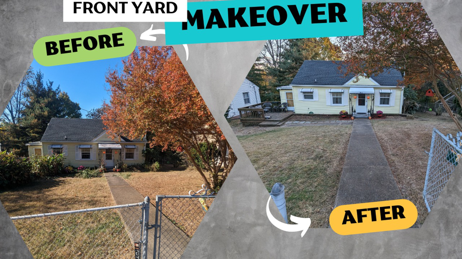 A stunning front yard makeover, showing before and after results by EGreen Lawn Pros in Chattanooga, TN.