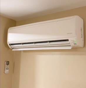 A Fujitsu Airstage mini-split indoor unit installed on a wall by Burley Hvac/r LLC in Syracuse, NY.