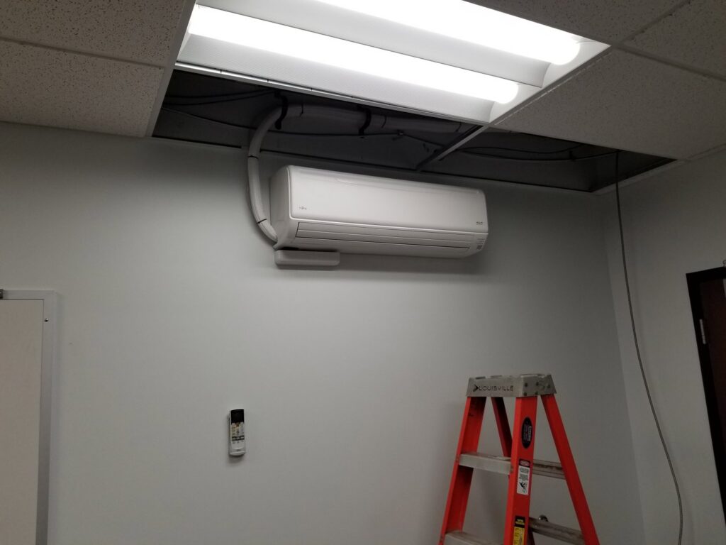 An indoor Fujitsu mini-split head unit installed by Debbie's Heating and Cooling in South Bend, IN.