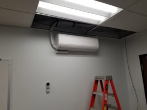 An indoor Fujitsu mini-split head unit installed by Debbie's Heating and Cooling in South Bend, IN.