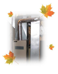 A modern furnace and heating unit with ductwork, representing HVAC services by Gary Hinderaker Plumbing Heating Air Conditioning, Inc. in Waverly, IA.