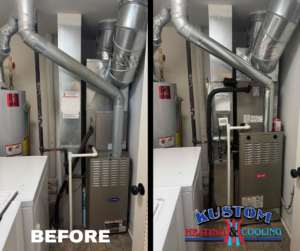 Before and after view of a new furnace installation by Kustom Heating & Cooling in Elgin, IL
