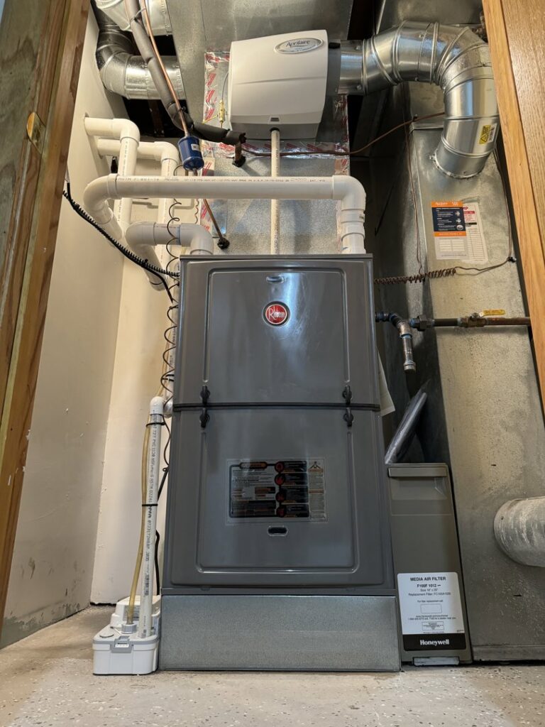 A new furnace installation with ductwork and humidifier by Hvac Buddies in Chicago, IL