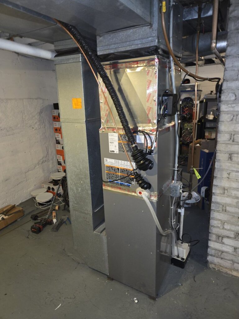 A complete furnace and ductwork installation in a basement by Cyber Heating and Cooling in Bloomington, MN.