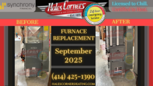 Before and after photos of a furnace replacement by Hales Corners Heating & Air Conditioning in Hales Corners, WI.