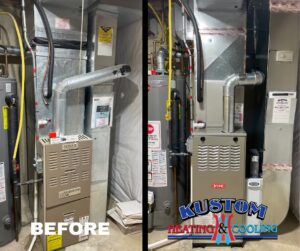 Before and after view of a furnace replacement by Kustom Heating & Cooling in Elgin, IL