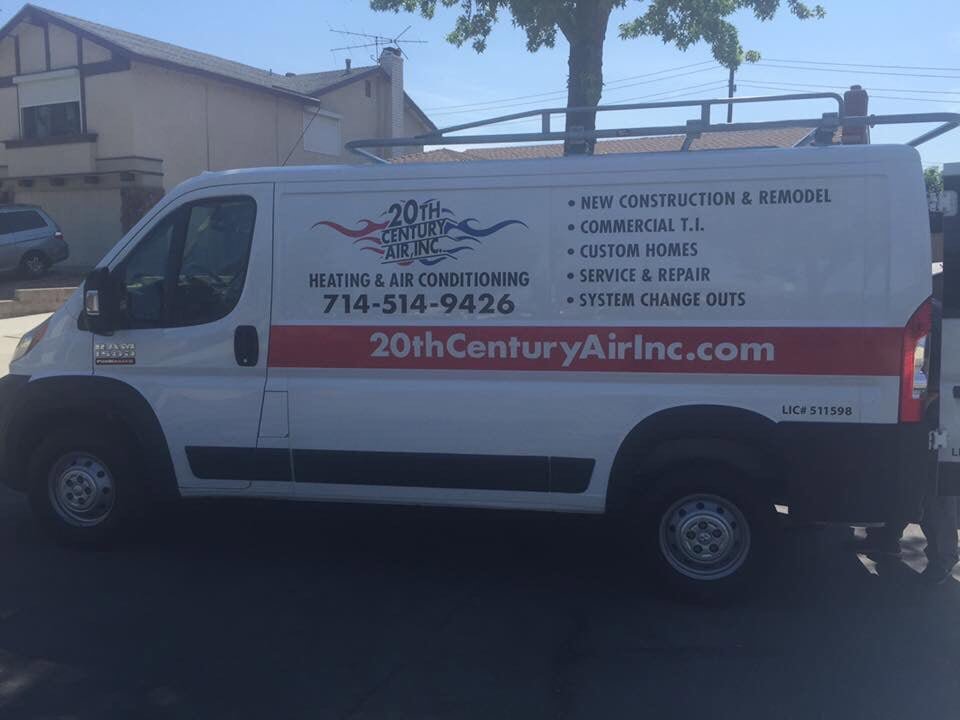 A furnace replacement installed in a utility closet by 20th Century Heating and Air in Anaheim, CA.