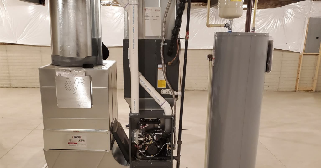 A new furnace and water heater installation in a basement by Airtechservicesohio.com in Columbus, OH