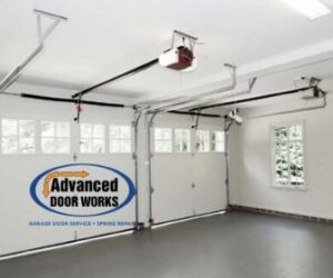 Interior view of garage door openers and tracks installed by Advanced Door Works in Highlands Ranch, CO