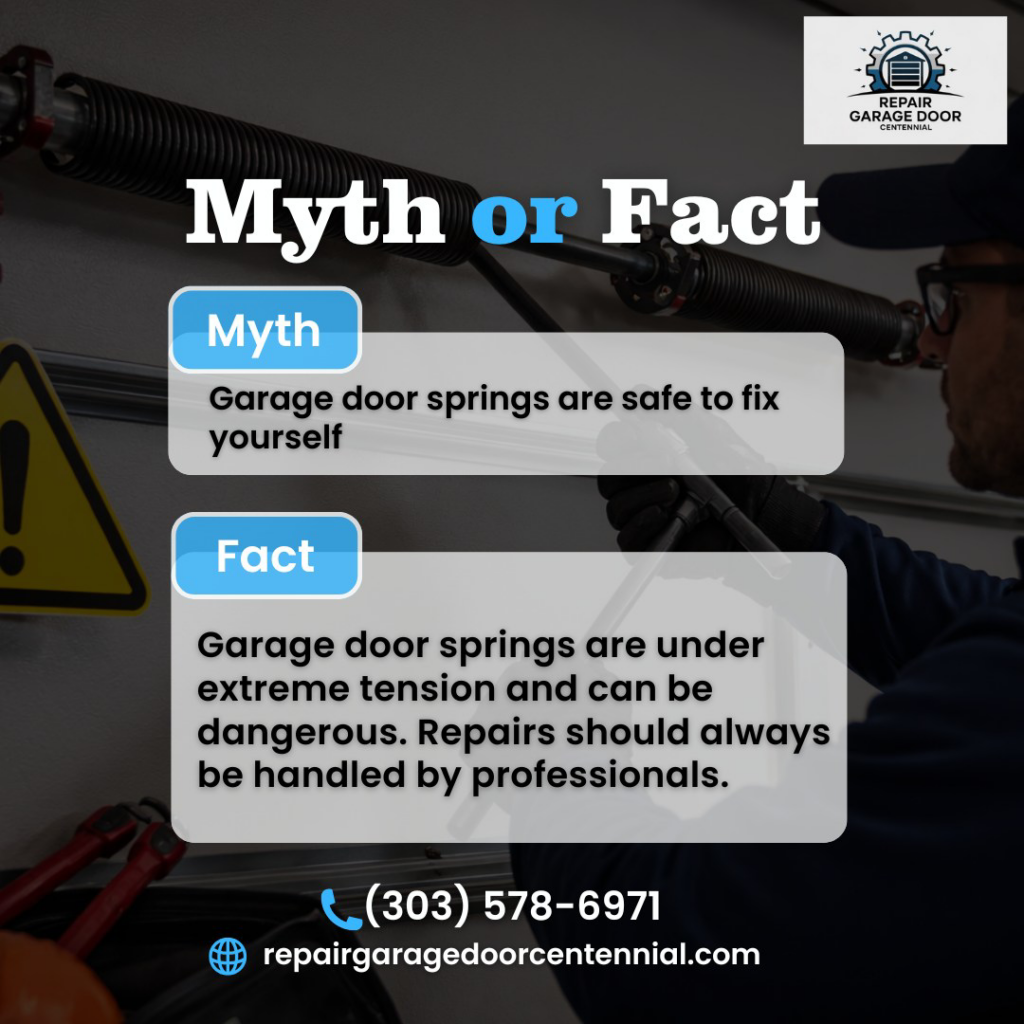 A garage door technician working on a tension spring repair for Repair Garage Door Centennial- Garage Repair in Centennial, CO.