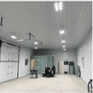 New overhead lighting installed in a garage or warehouse by Fiedler Electric in Higginsville, MO.