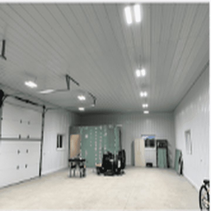 New overhead lighting installed in a garage or warehouse by Fiedler Electric in Higginsville, MO.