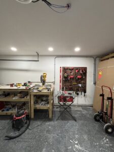 Garage workshop with new conduit wiring and recessed lighting by Lindsey and Son Electric, LLC in Summerville, SC