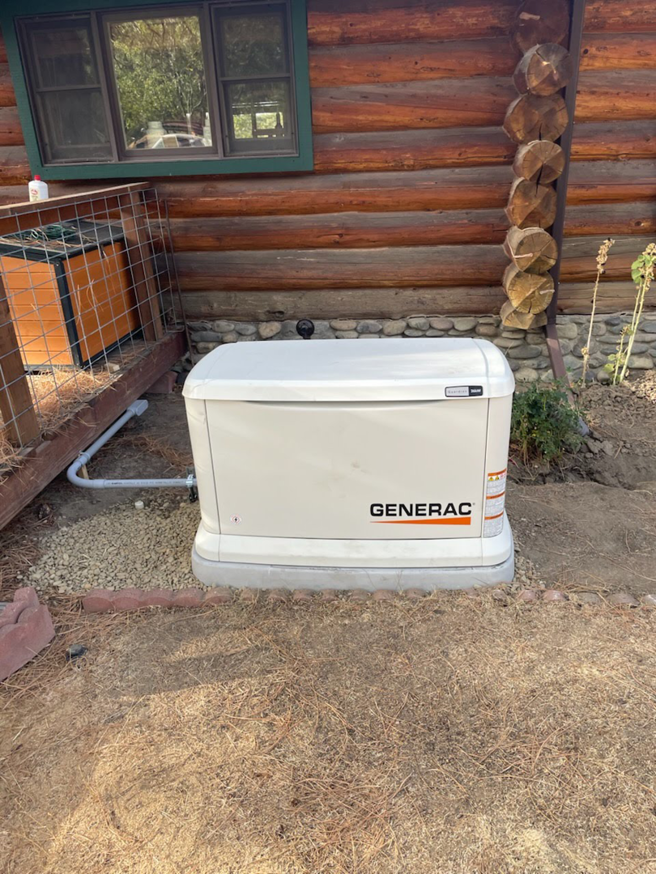 A Generac home standby generator installed at a log cabin by Almighty Electric, Inc. in Yuma, AZ.