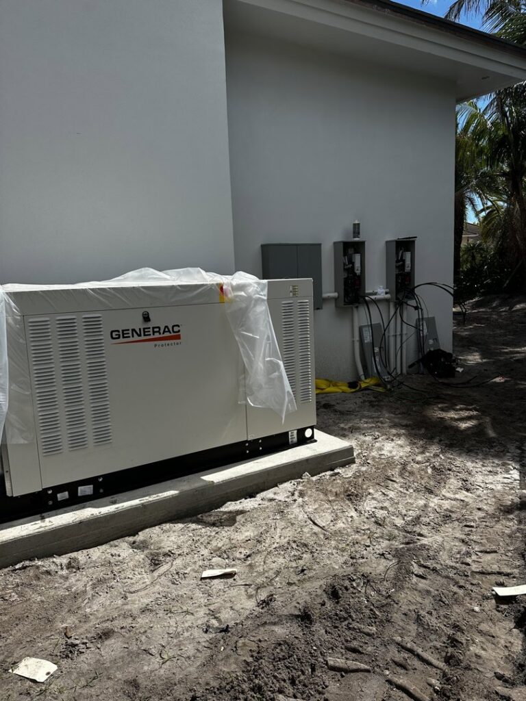 A Generac whole-home generator being installed by Bee Electrical Contracting in Port Saint Lucie, FL.