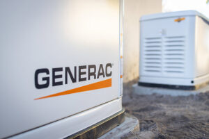 A close-up view of a Generac standby generator installation by Generator Maintenance of Georgia in Atlanta, GA.