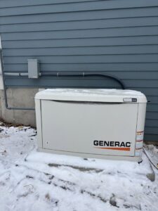 A Generac whole-house generator installation by Kevin Kelley Electrical Inc in Leominster, MA.