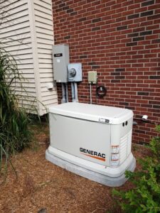 A newly installed Generac standby generator with electrical connections by Morris Electric Co. Inc. in Louisville, KY.