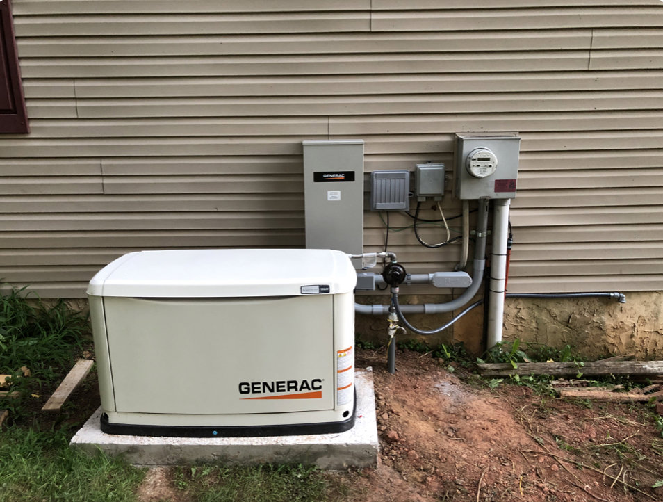 A Generac standby generator installation with electrical connections outside a home by Next Level Pros in Lakewood, CO.