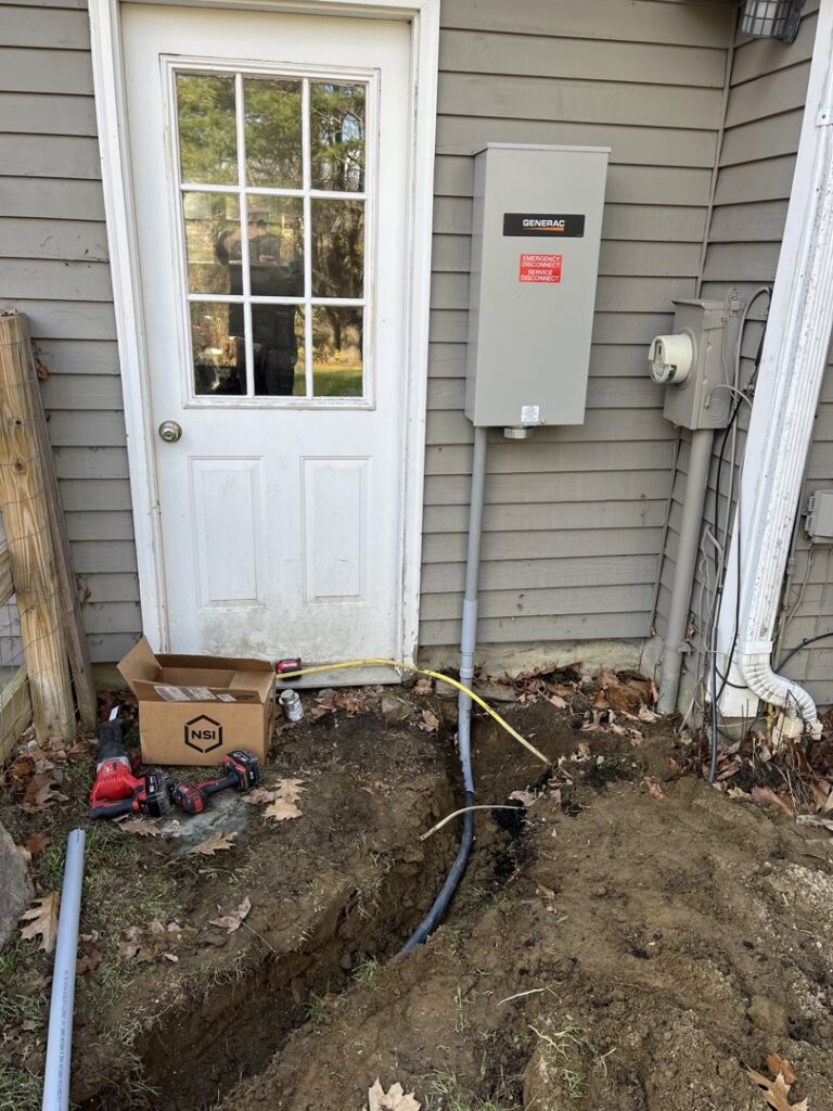 Installation of a Generac whole-house generator with trenching and conduit by Russell Electric LLC in Saint Clair, MI