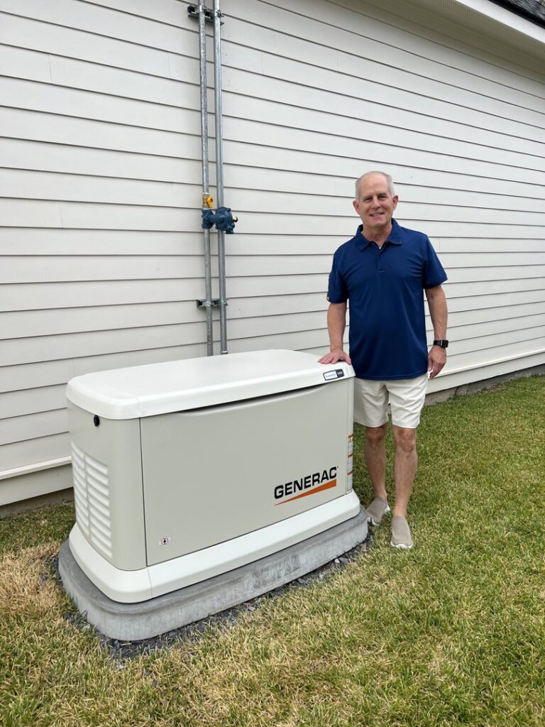 A newly installed Generac whole-home standby generator by Optimize Generator People in Baton Rouge, LA.