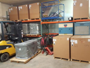 Pallets of generators and electrical equipment ready for installation in the Varitech, Inc. warehouse in Louisville, KY.