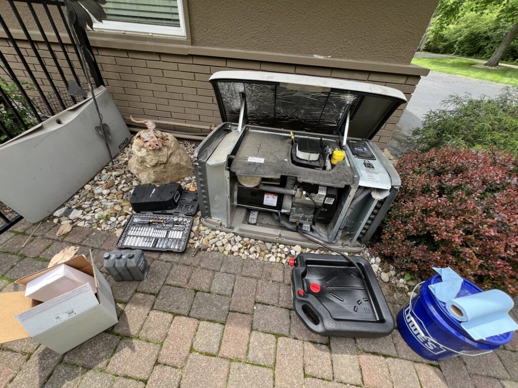 Tools and supplies laid out for generator maintenance by Buckeye Electric of Upper Arlington, LLC in Columbus, OH.