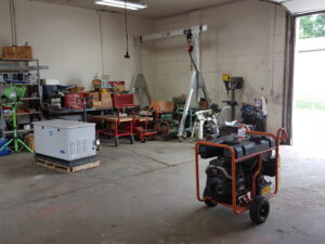 Generator service equipment and tools organized inside the Varitech, Inc. warehouse in Louisville, KY.