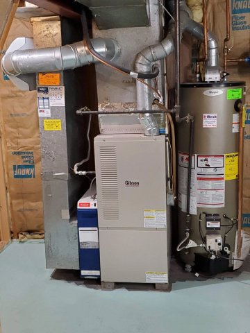 A Gibson furnace and water heater installed by Bellis Heating & Cooling in Independence, MO.